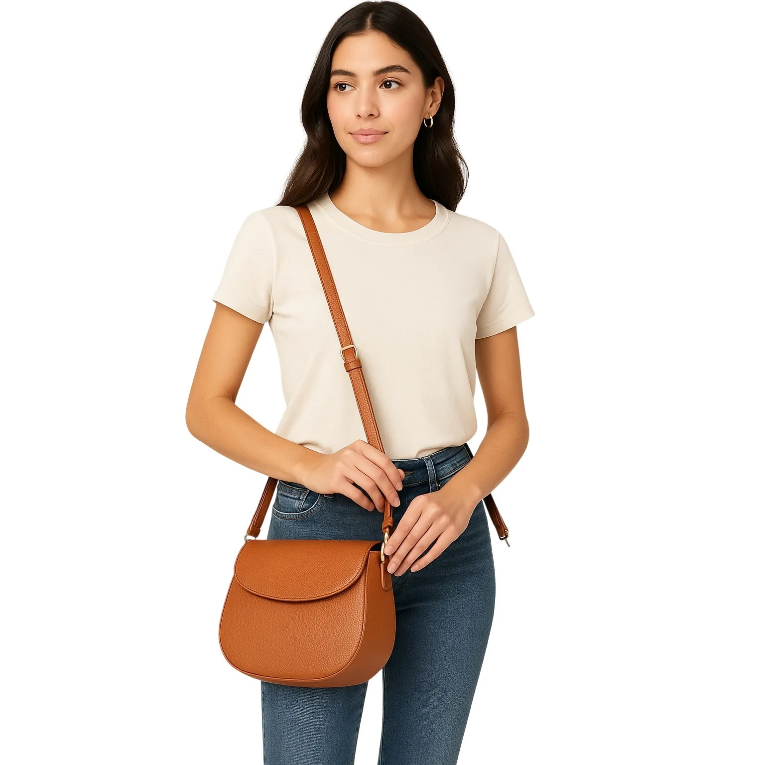 Cherry Paris Layana Cognac Pebbled Leather Crossbody Bag NWT Tan - Image 10