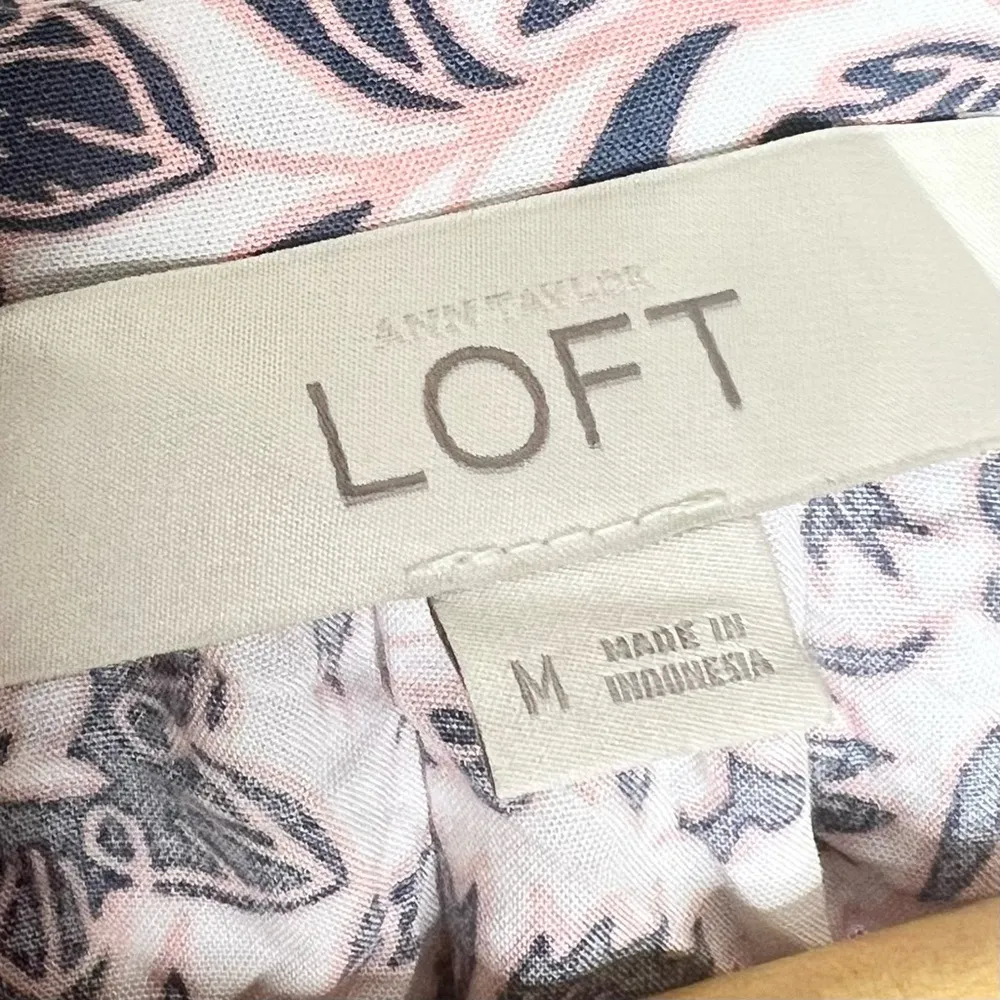 Ann Taylor LOFT Pink & Gray Floral Button Front Belted A-Line Dress Size Medium - Image 5