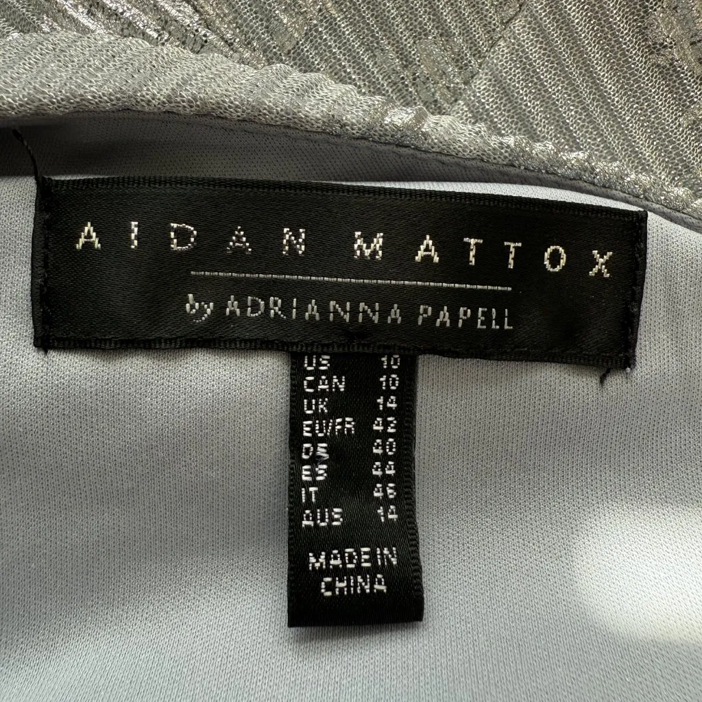 Aidan Mattox Adrianna Papell Pleated Foil Mermaid Maxi Gown Women 10 Silver NWOT - Image 14