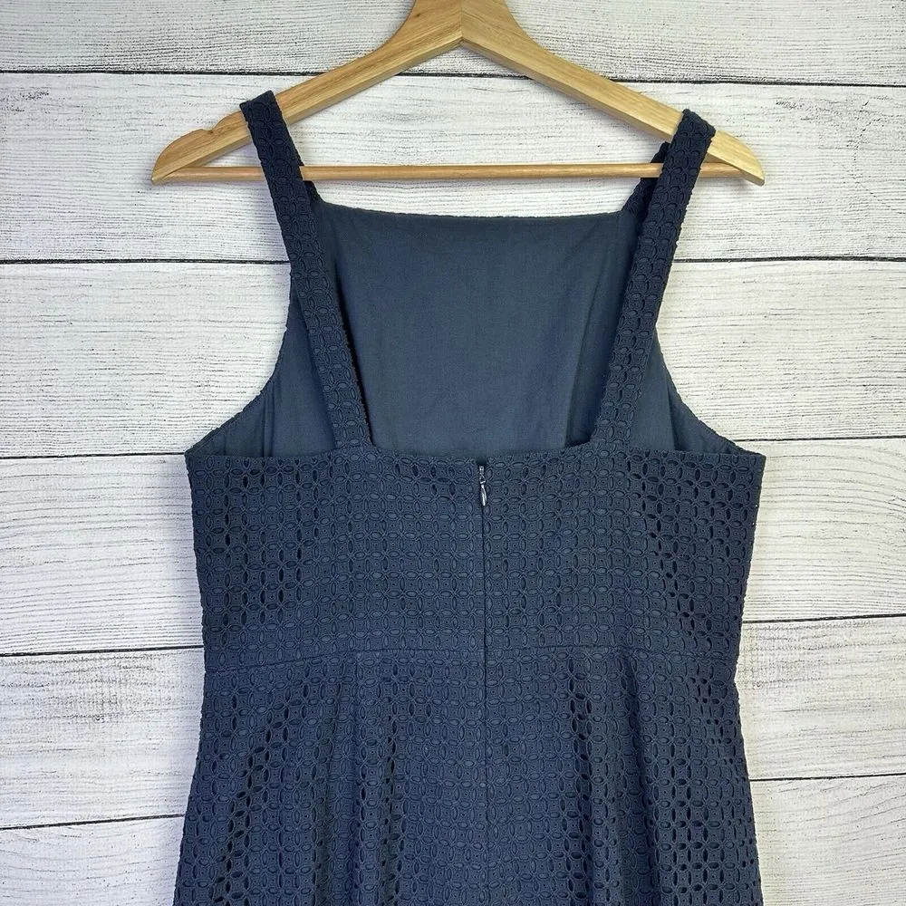 J. CREW‎ Embroidered Sheath Apron Dress Crochet Eyelet Navy Lined Womens Size 6 - Image 5