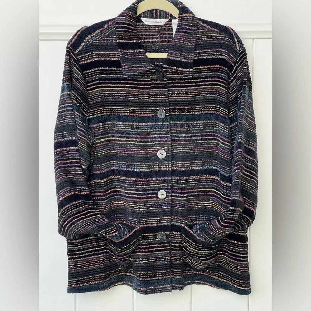 DRAPERS and Damon’s Black W/Gold Metallic, Blue, Pink, Purple Stripes Size Large - Image 5