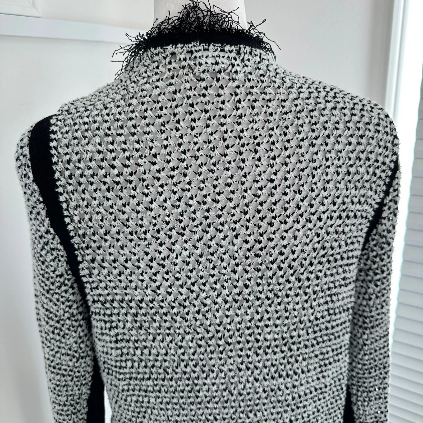 Per Se Fringe Textured Cardigan Sz Large Open Knit Boho Capsule Layer Sweater - Image 6