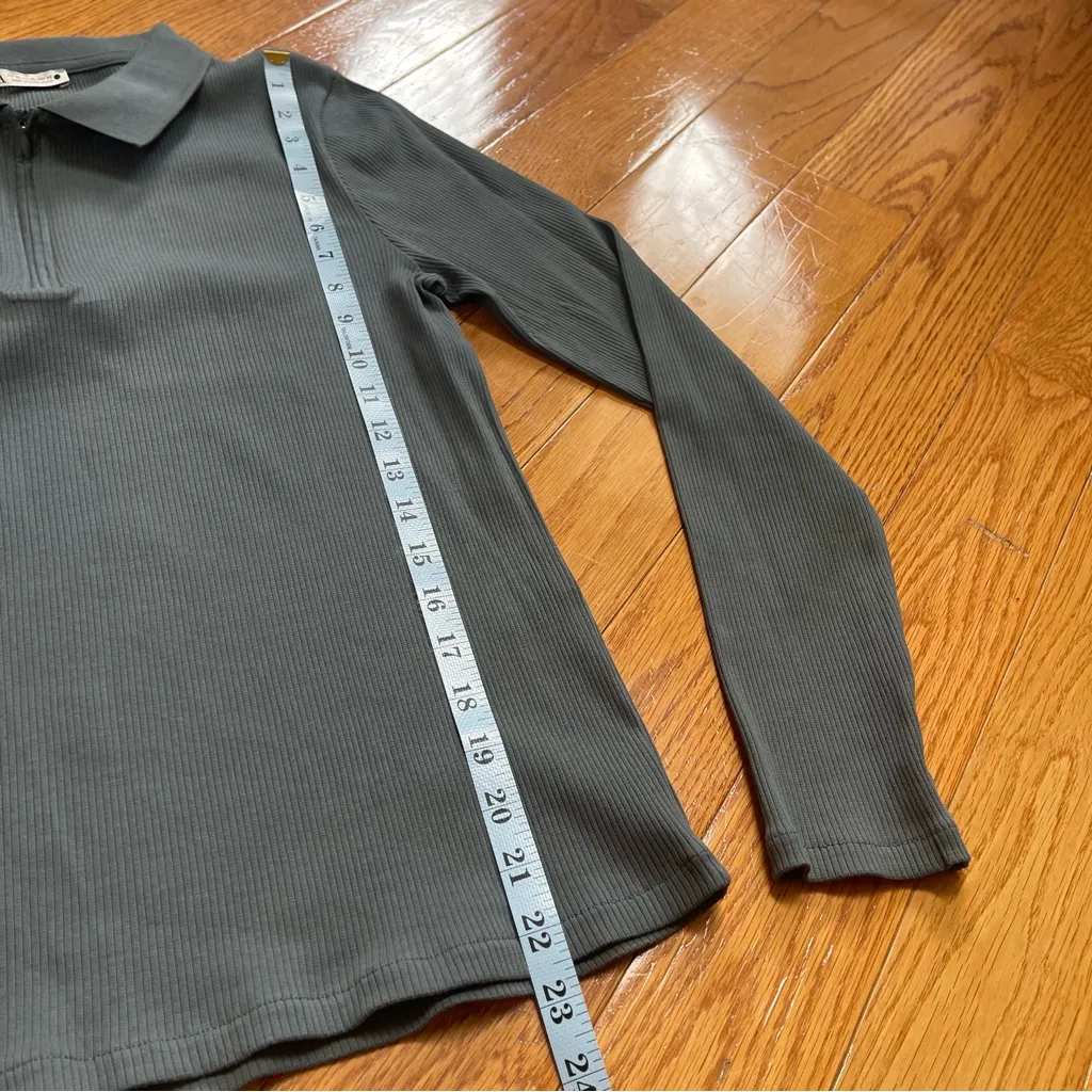 Zara Women’s Half Zip Polo collar long sleeve ribbed top 100% Cotton Blue  Sz XL - Image 4