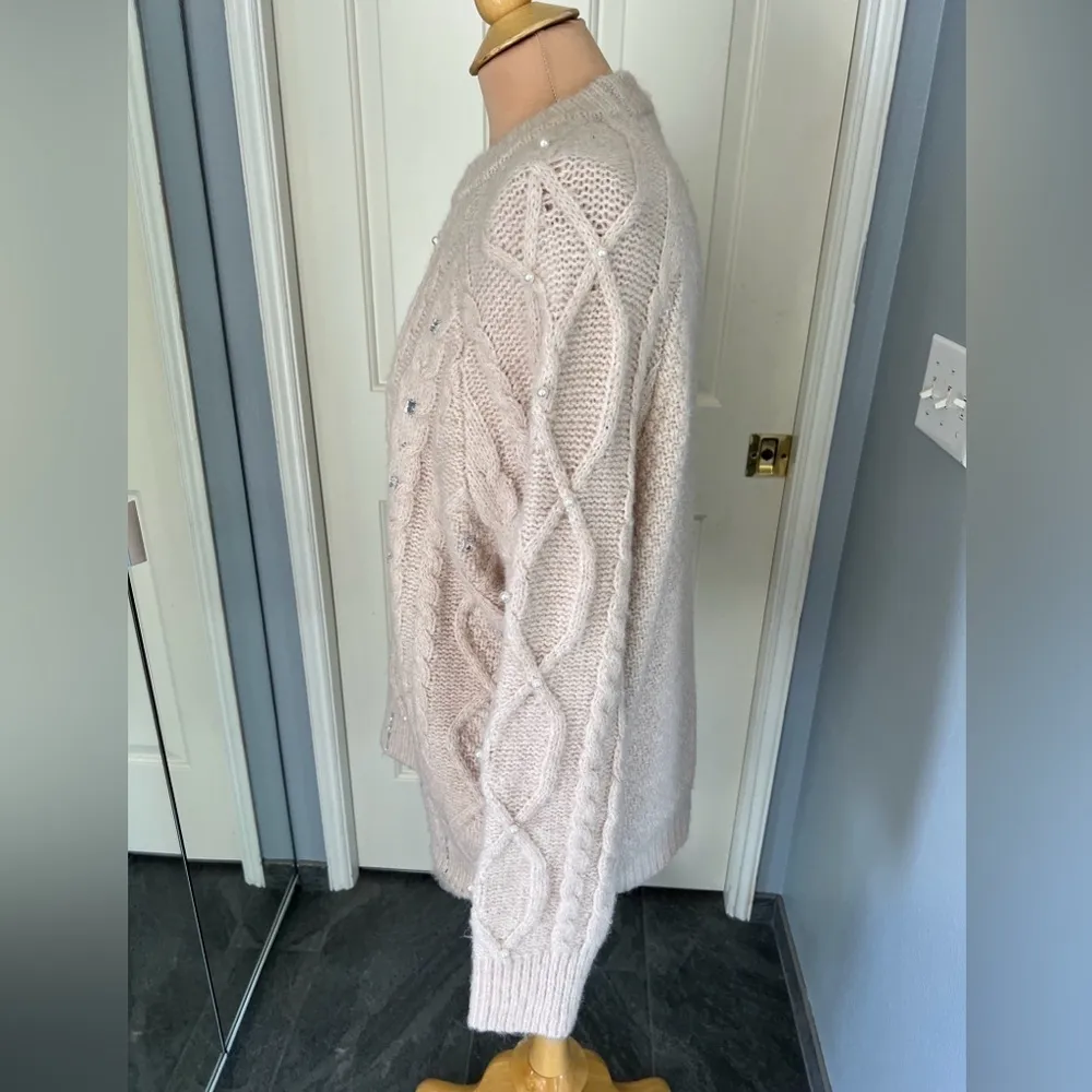 Dex Beige Cable Knit Pearl Jewel Embellished Pullover Sweater Size Medium‎ Tan Size L - Image 6