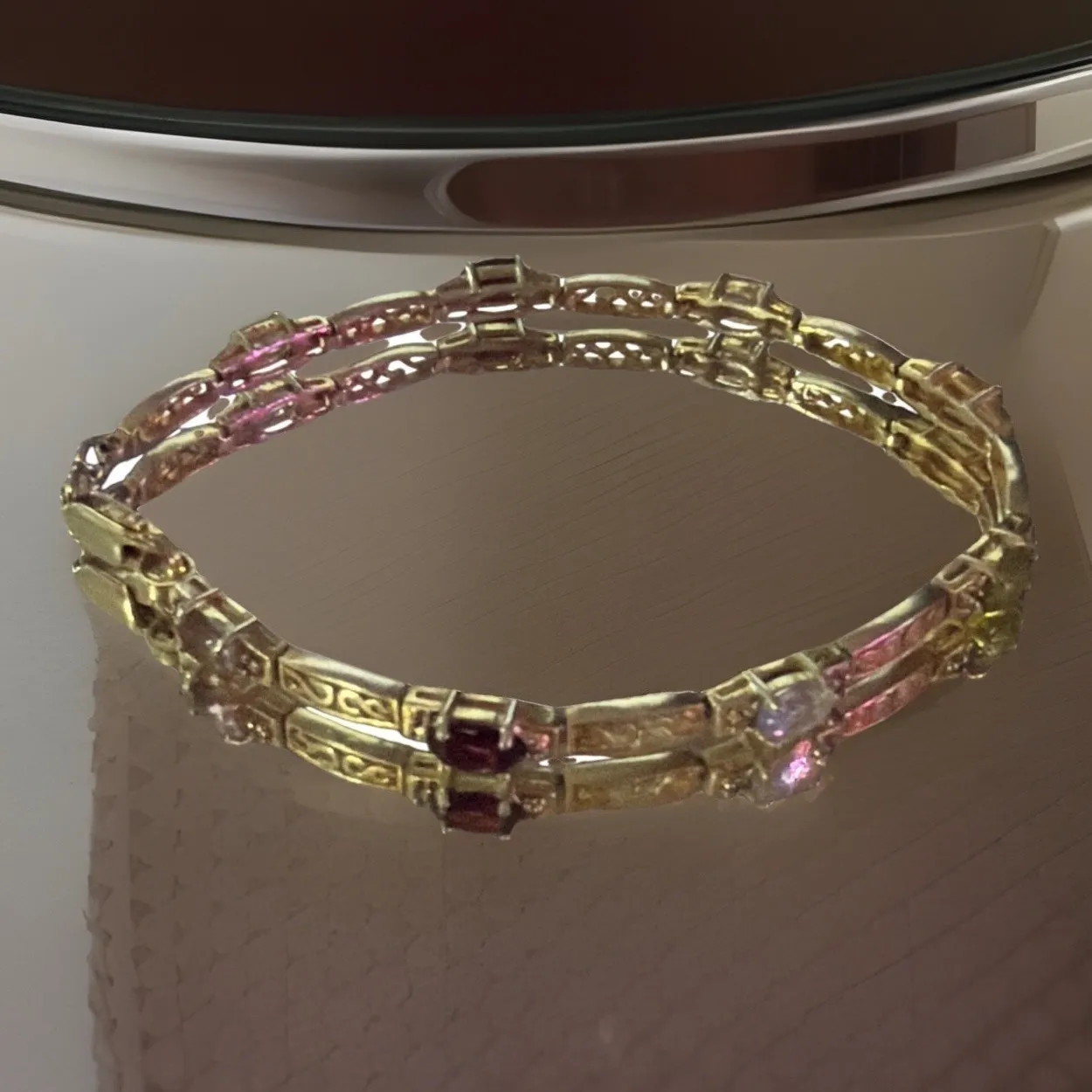 FAS 925 Sterling Silver Bracelet multiple Gemstone Accents Wrap Style 7.25" Gold - Image 2