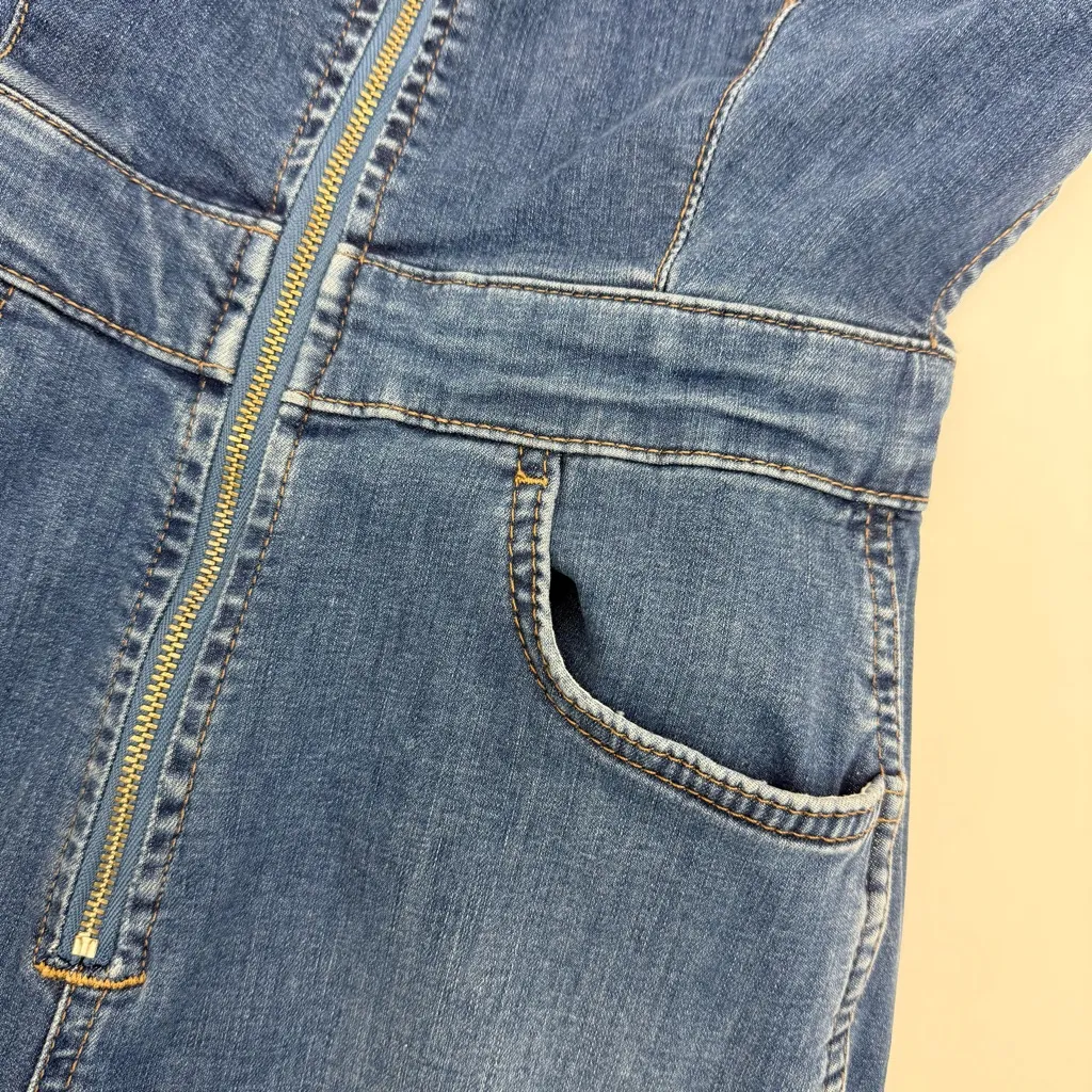 Free People X We The Free Crvy 2nd Avenue One Piece Jumpsuit Overalls Denim Blue - Image 9