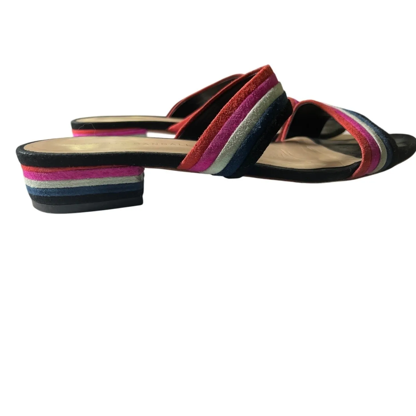 Loeffler Randall Suede Slide Sandals 8B Multicolor Striped Block Heel Sandals - Image 3