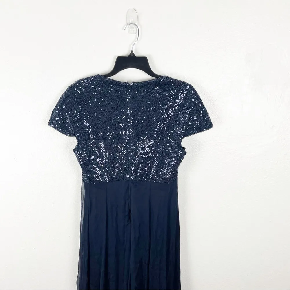 TADASHI Collection 100% Silk Sequin Top Chiffon Skirt Back Zipper Dress Size 12 - Image 7