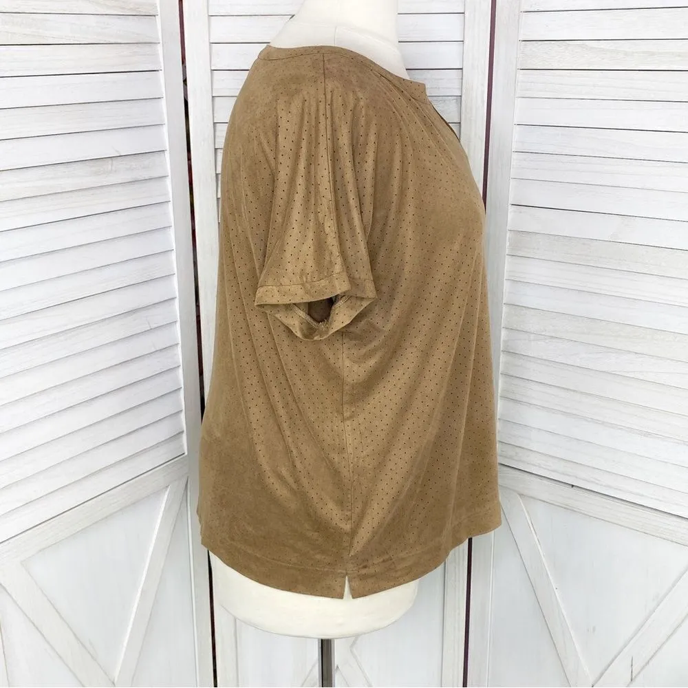 Lane‎ Bryant Perforated Microfiber V Neck Short Sleeve Shirt Tan 18 20 - Image 3