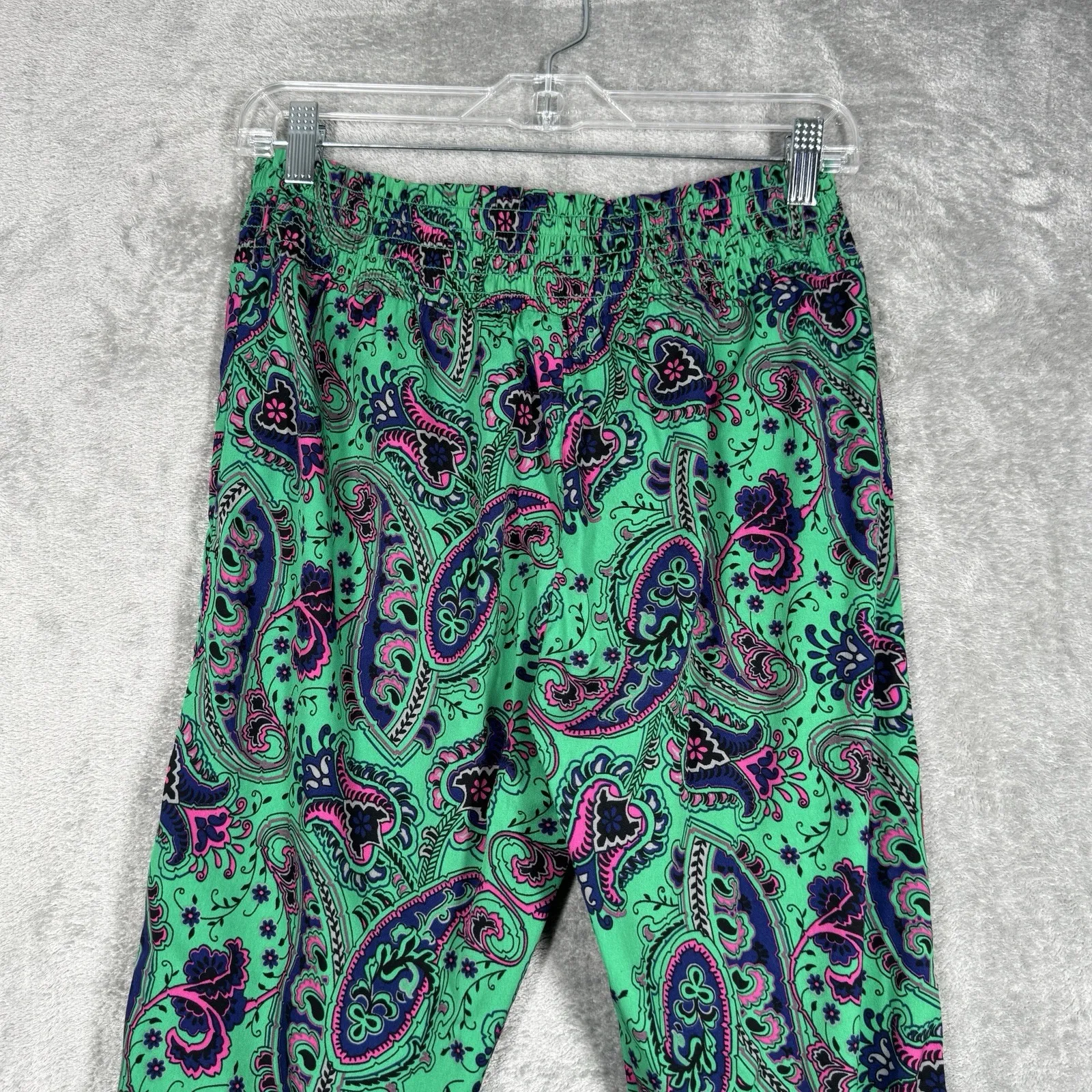 Aerie Pants Womens Medium Green Pink Paisley Satin Jogger Casual Preppy Colorful - Image 5