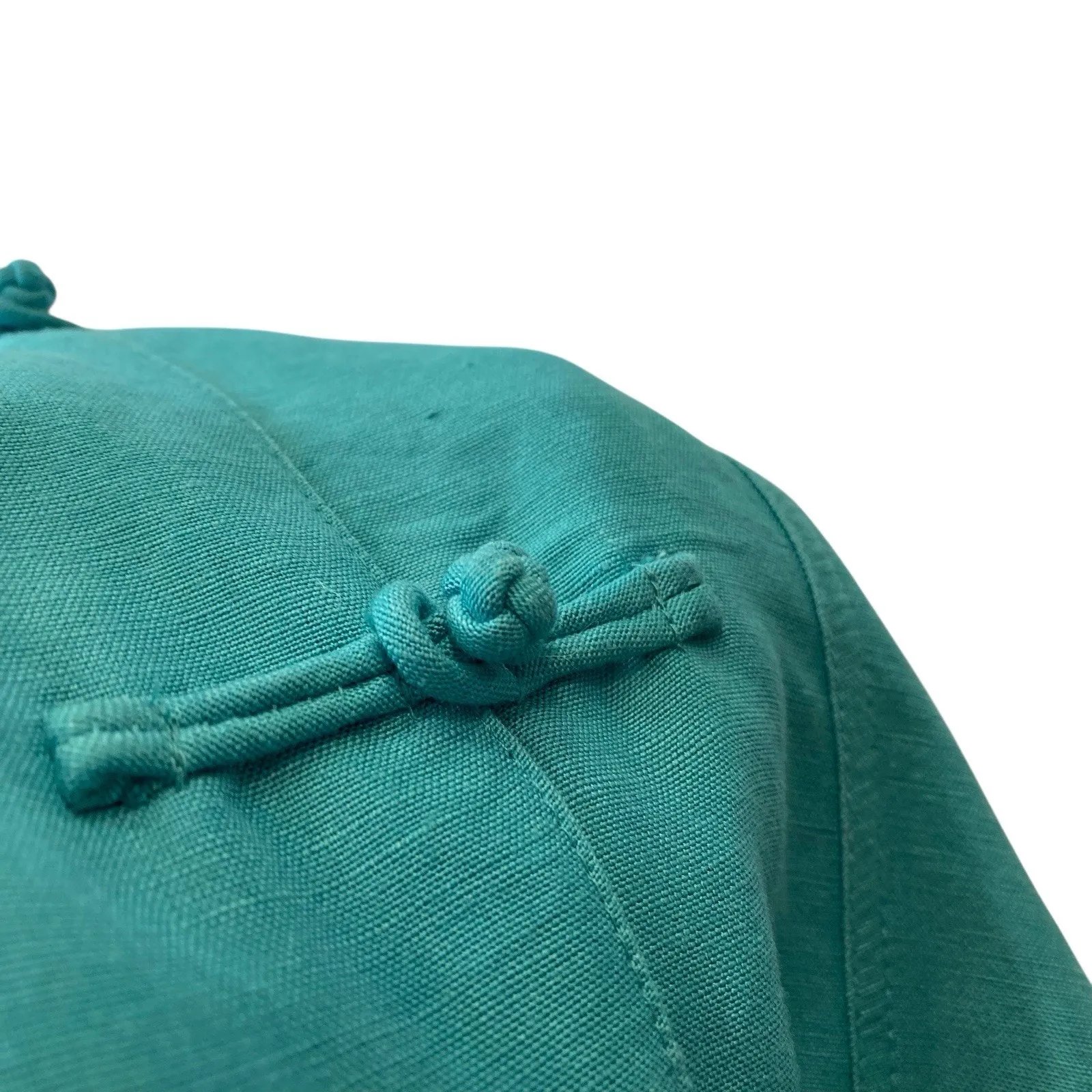 Maggie Barnes Womens PLUS 2X Linen Aqua Blue Frog Button Mandarin Collar Top - Image 7