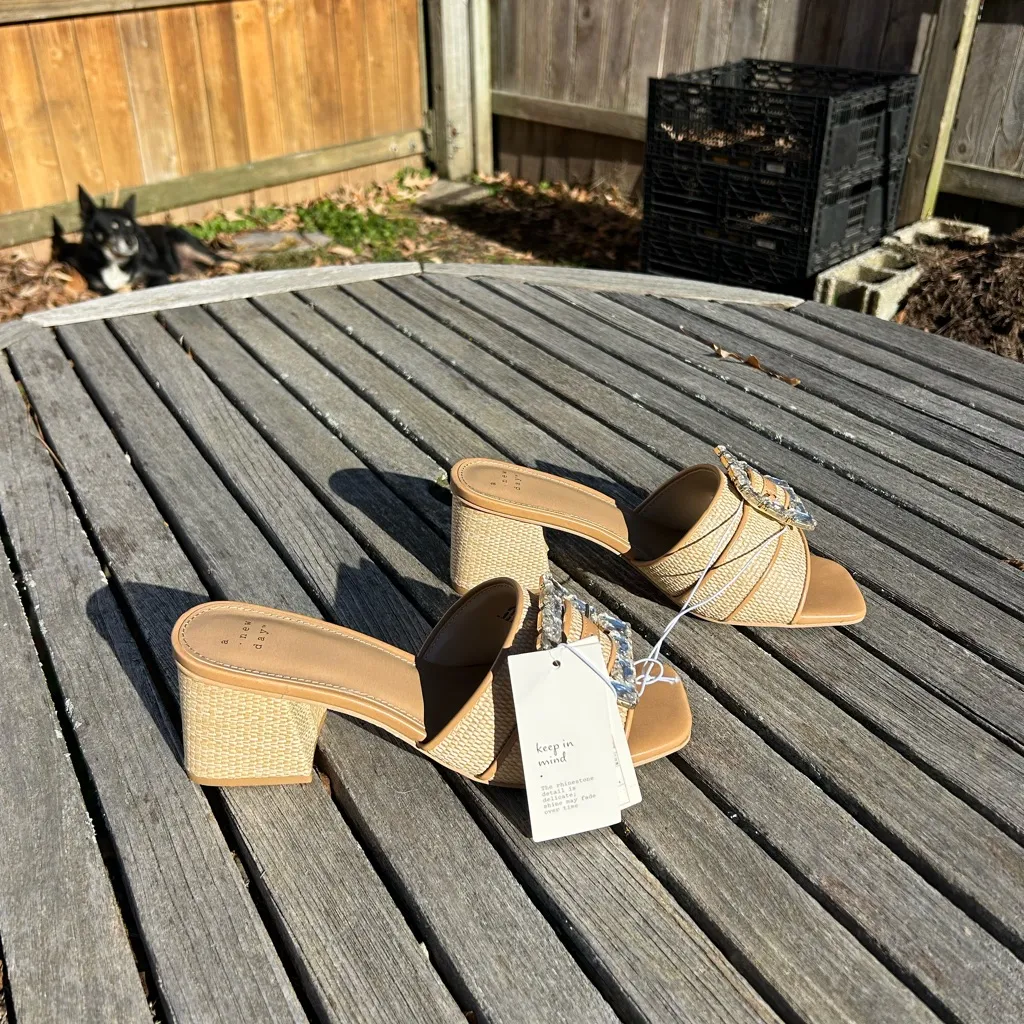 Nwt Size 9 Women's Kathleen Raffia Buckle Block Heels - A New Day spring summer - Image 2