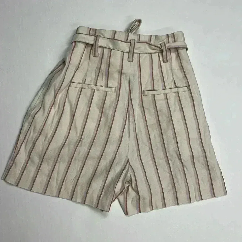 Anthropologie Paper bag High Waisted Tie Front Stripe Shorts Size 8 - Image 4