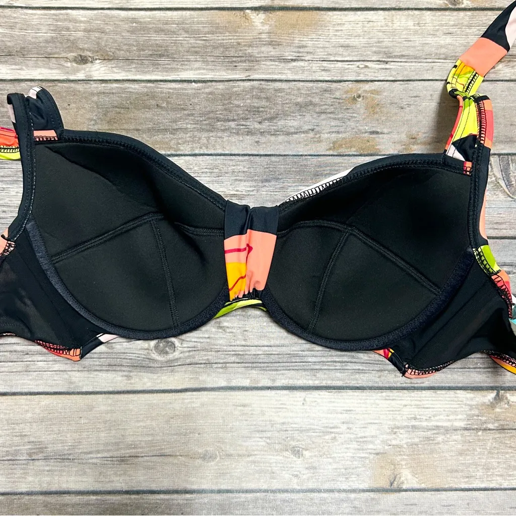 Sunsets Floral Sweetheart Underwire Halter Bikini Top NWT 34D Black Peach Green Size undefined - Image 6