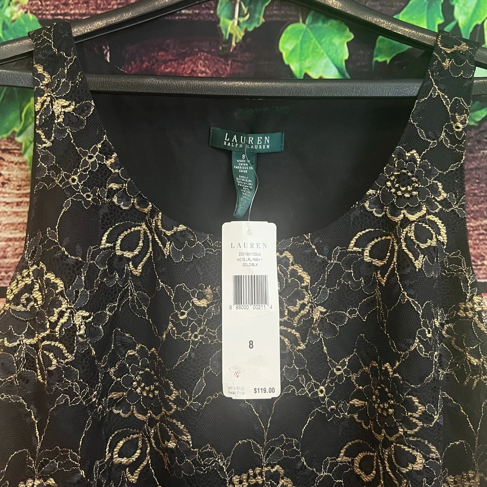 Lauren Ralph Lauren Blouse Top 8 Sleeveless Floral Gold New Year Lined Workwear - Image 2