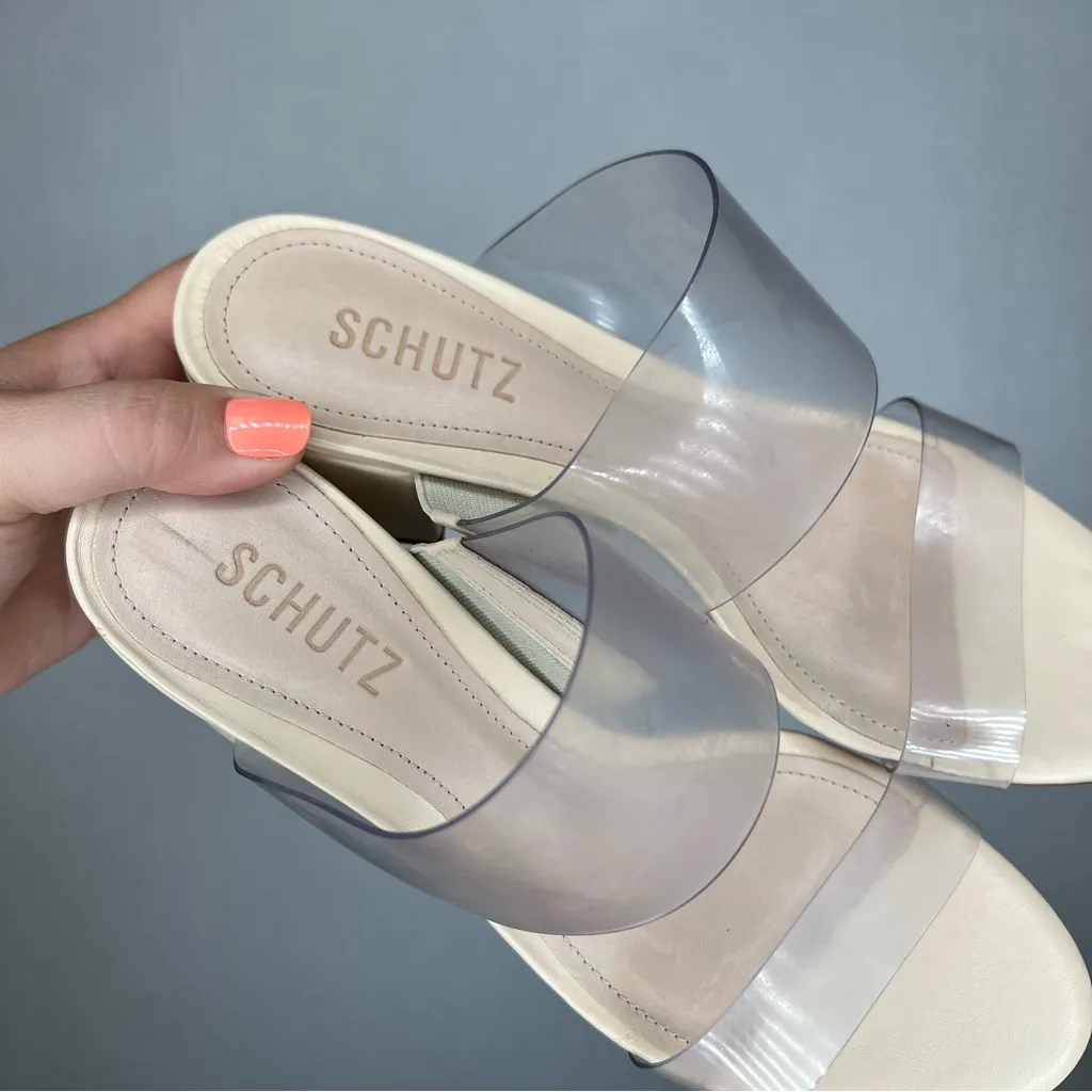 SCHUTZ |‎ Size 8.5 White Cream Heels with Clear Strap Like New - Image 2