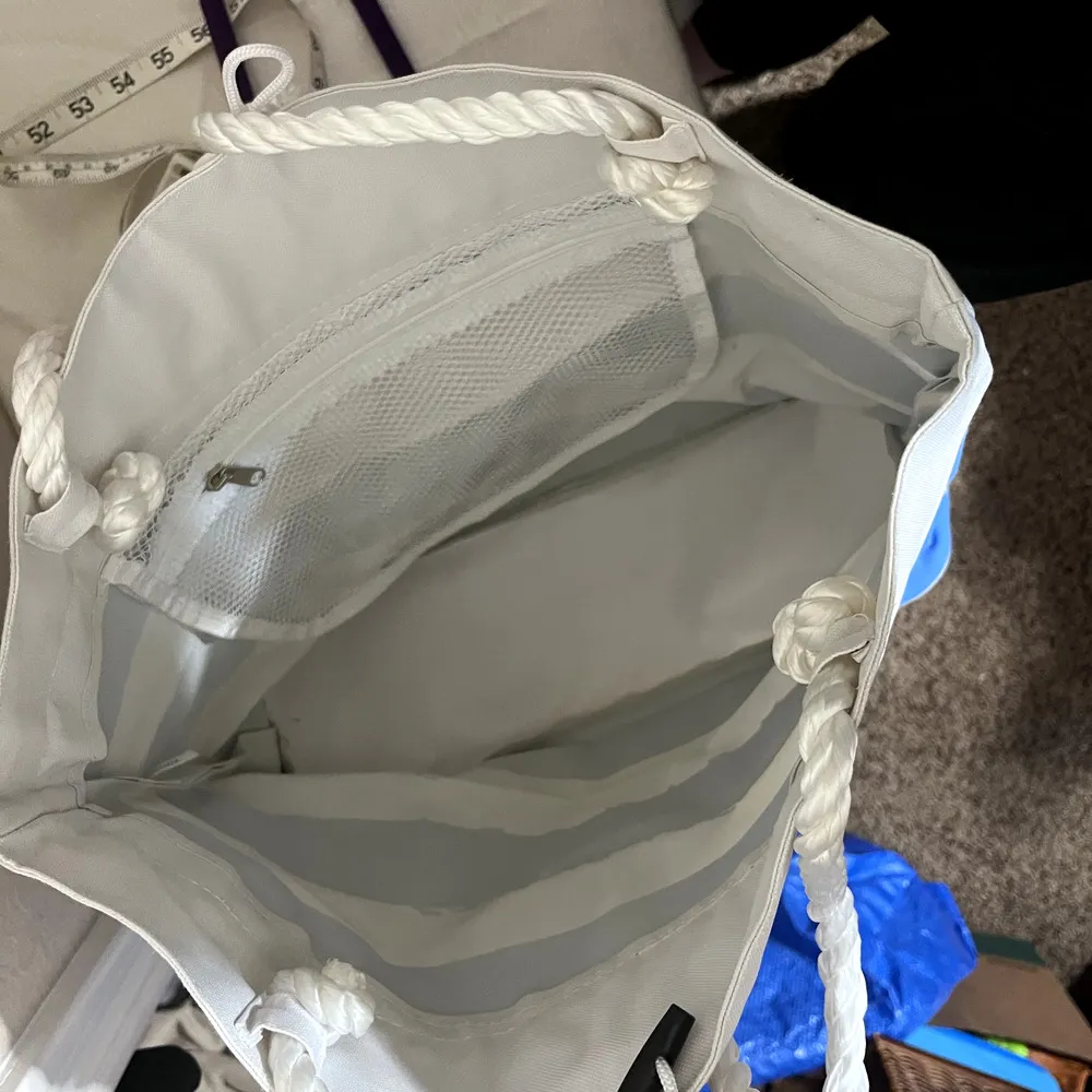 St. Augustine Florida Blue White Striped Beach Bag tote Large Canvas zipper - Image 6