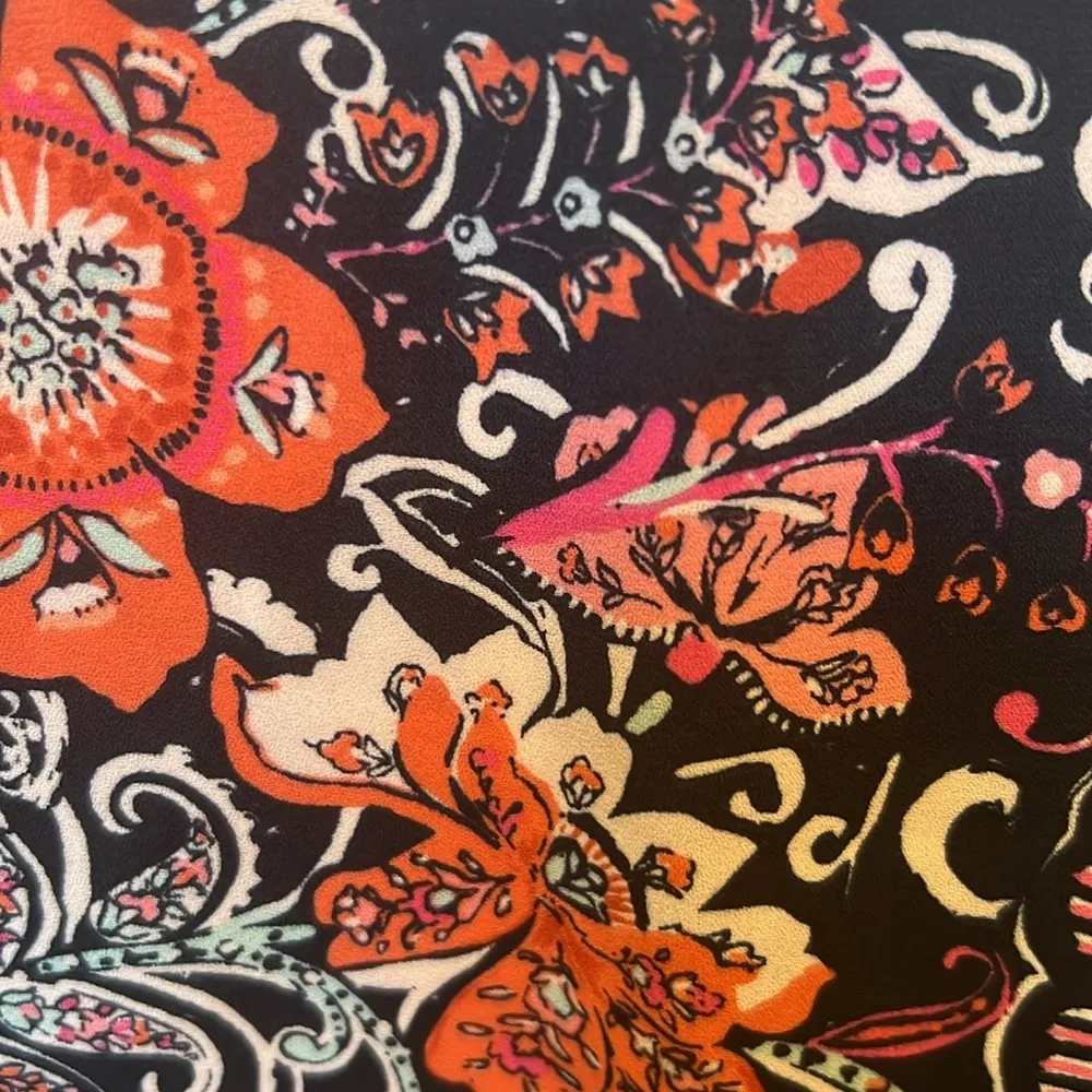 J. Jill Top Navy Blue Orange Paisley Floral Flare Sleeve V Neck Top Size Large - Image 5