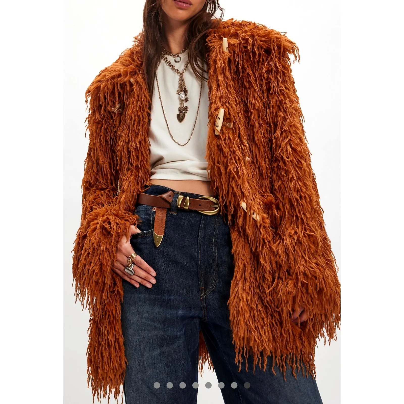 Free People Fluttering Heart Faux Fur Jacket Cloves size M - Image 3