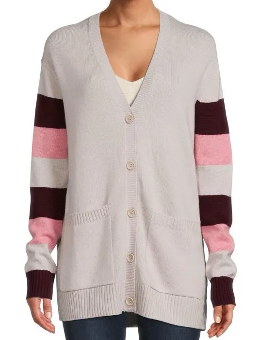 Chinti & Parker Verona Wool & Cashmere Blend Cardigan Small pre owned stripe Gray - Image 1