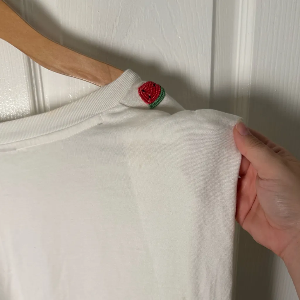 Farm Rio White Beaded Fruits Organic Cotton T-Shirt XL - Image 5