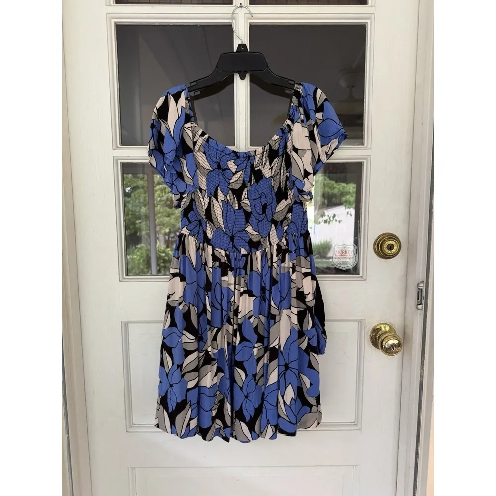 Free People Mini Dress Blue & Gray Floral Flowy Sleeves Size M Cottage Party - Image 6