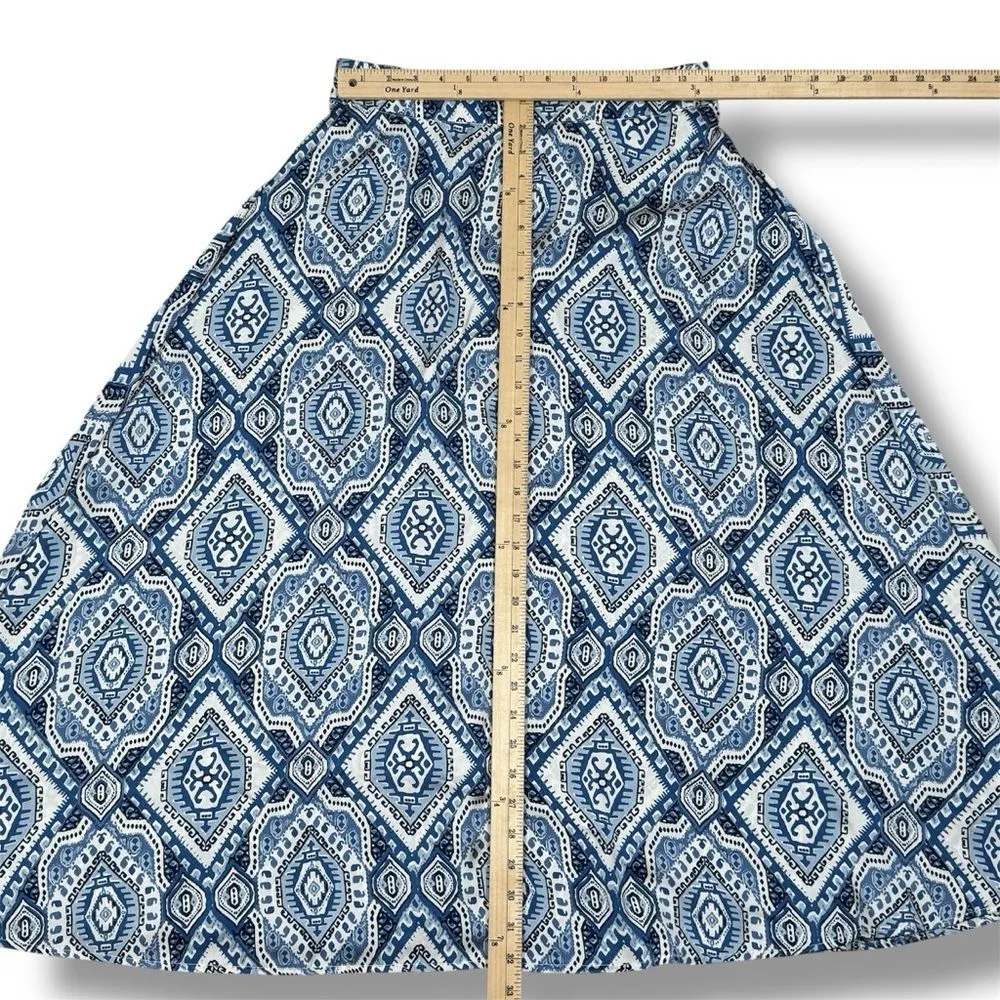 Metrowear Satin‎ Mosaic Print Midi Skirt Blue White Medium - Image 11