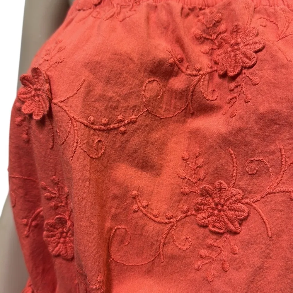 Loft Cotton Orange Beach Floral Embroidery Strapless Romper Tie Belted Womens XS - Image 4