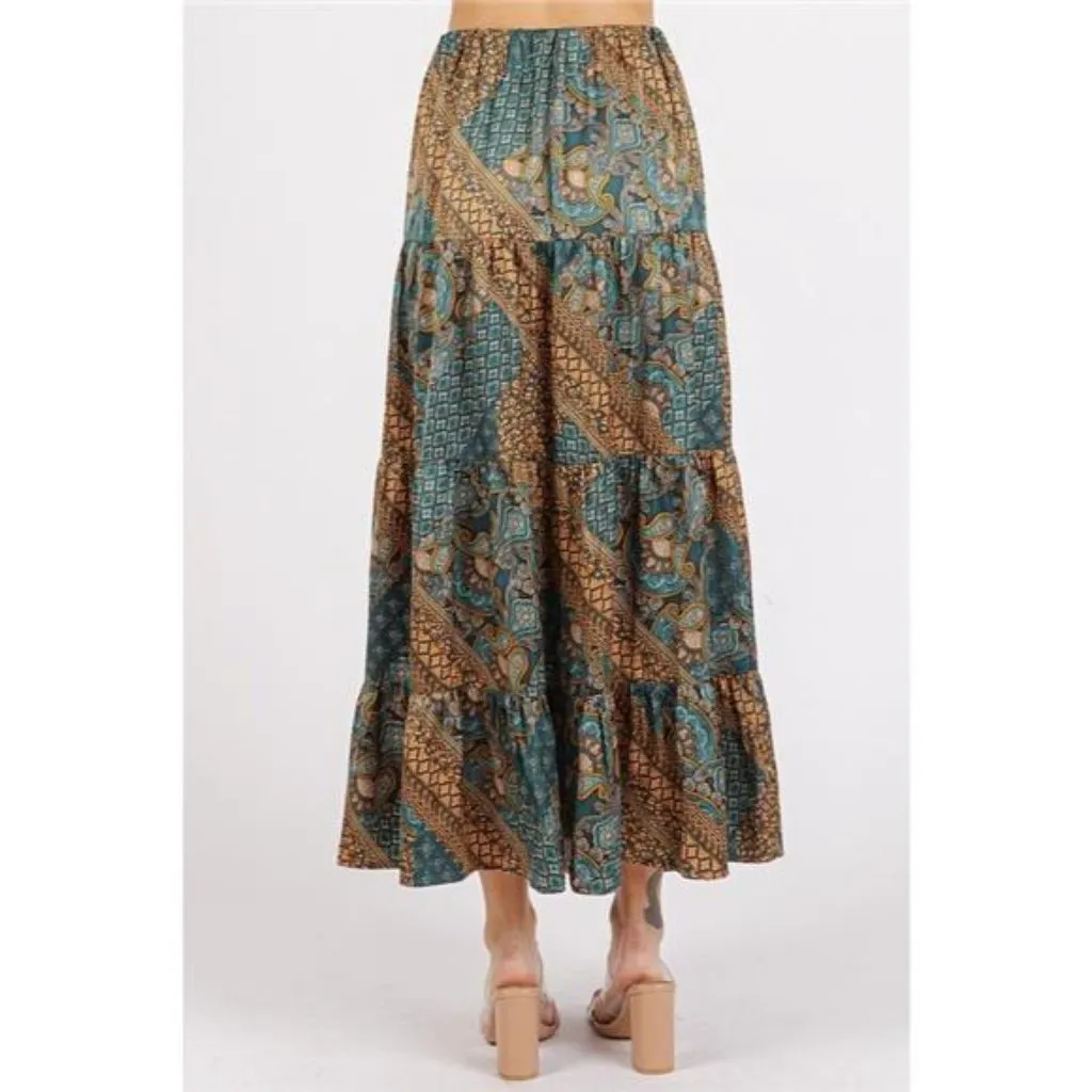 Mittoshop Paisley Patchwork Print Satin Maxi Skirt - Image 3