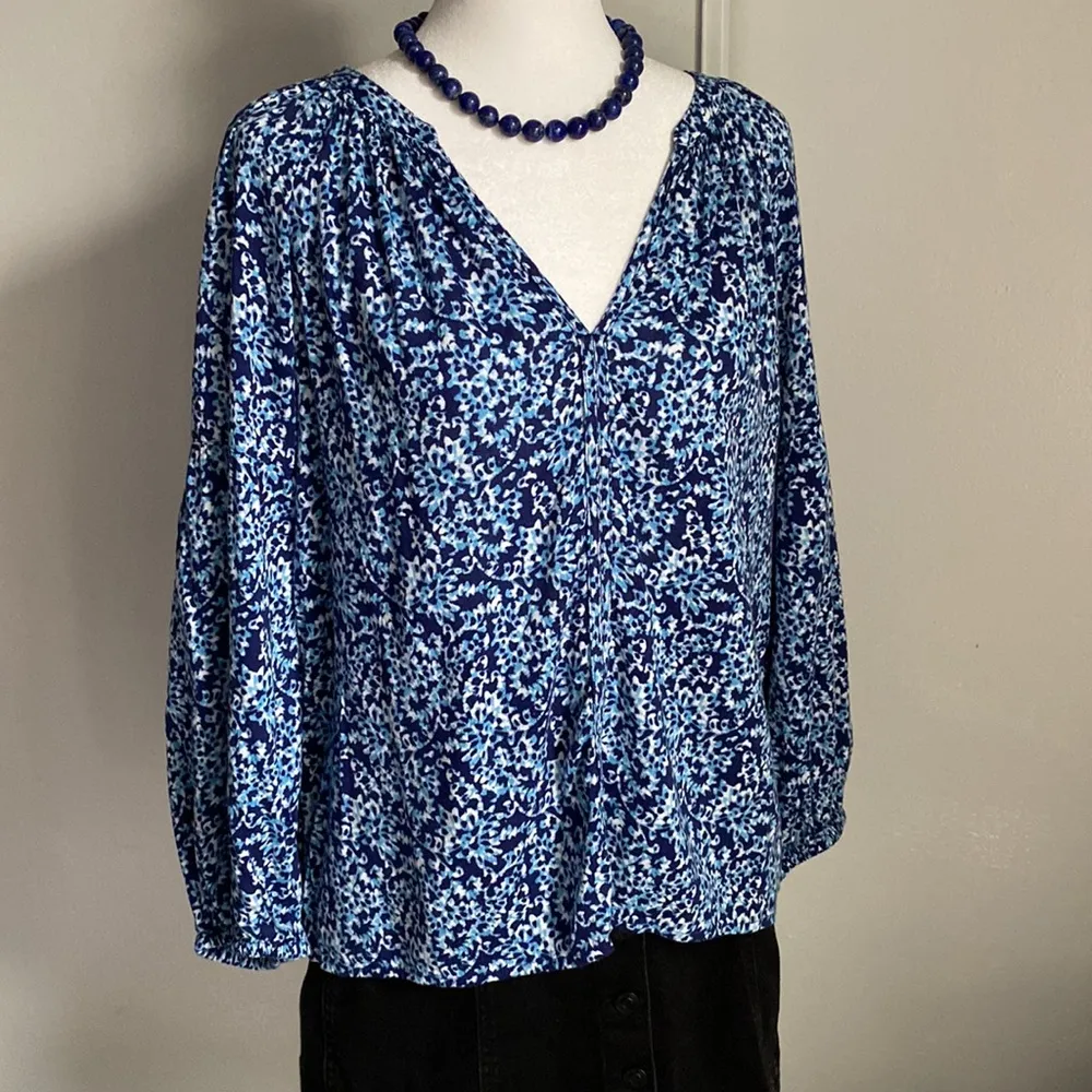 Gap Factory Outlet Women’s Floral Paisley Print 3/4 Sleeve Peasant Blouse Blue - Image 6