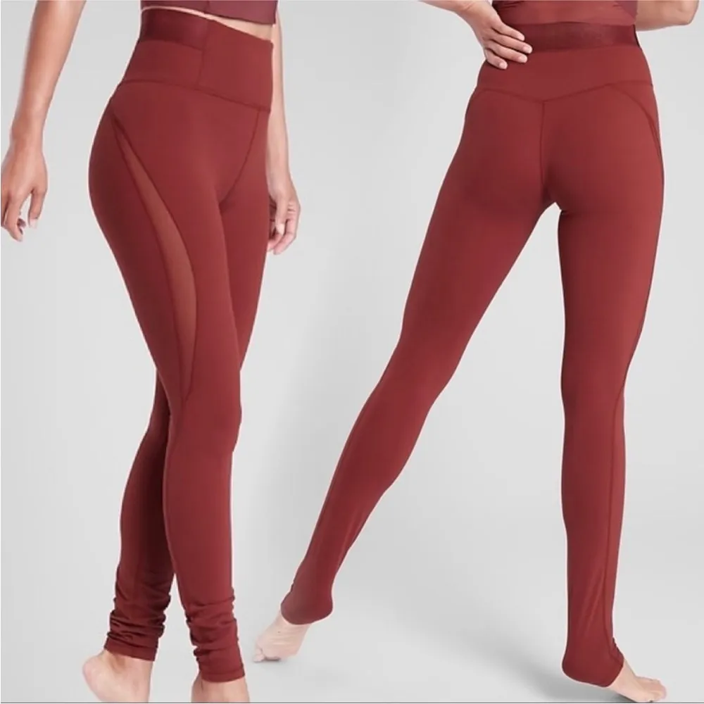 Athleta Aura Heel Tight in Powervita Womens Leggings Sz Medium Maple Red Mesh - Image 3