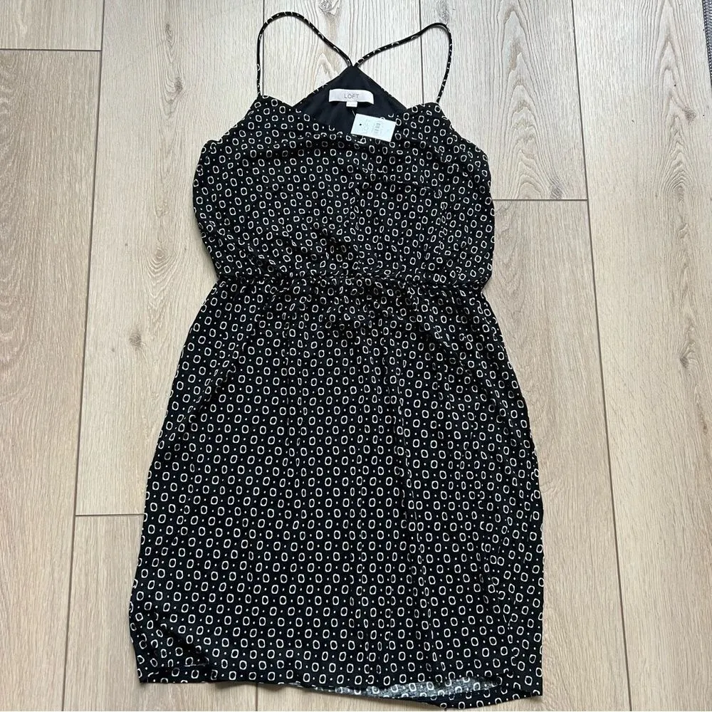 Loft NWT Black Geometric Patterned Dress Spaghetti Strap Racerback Medium - Image 7