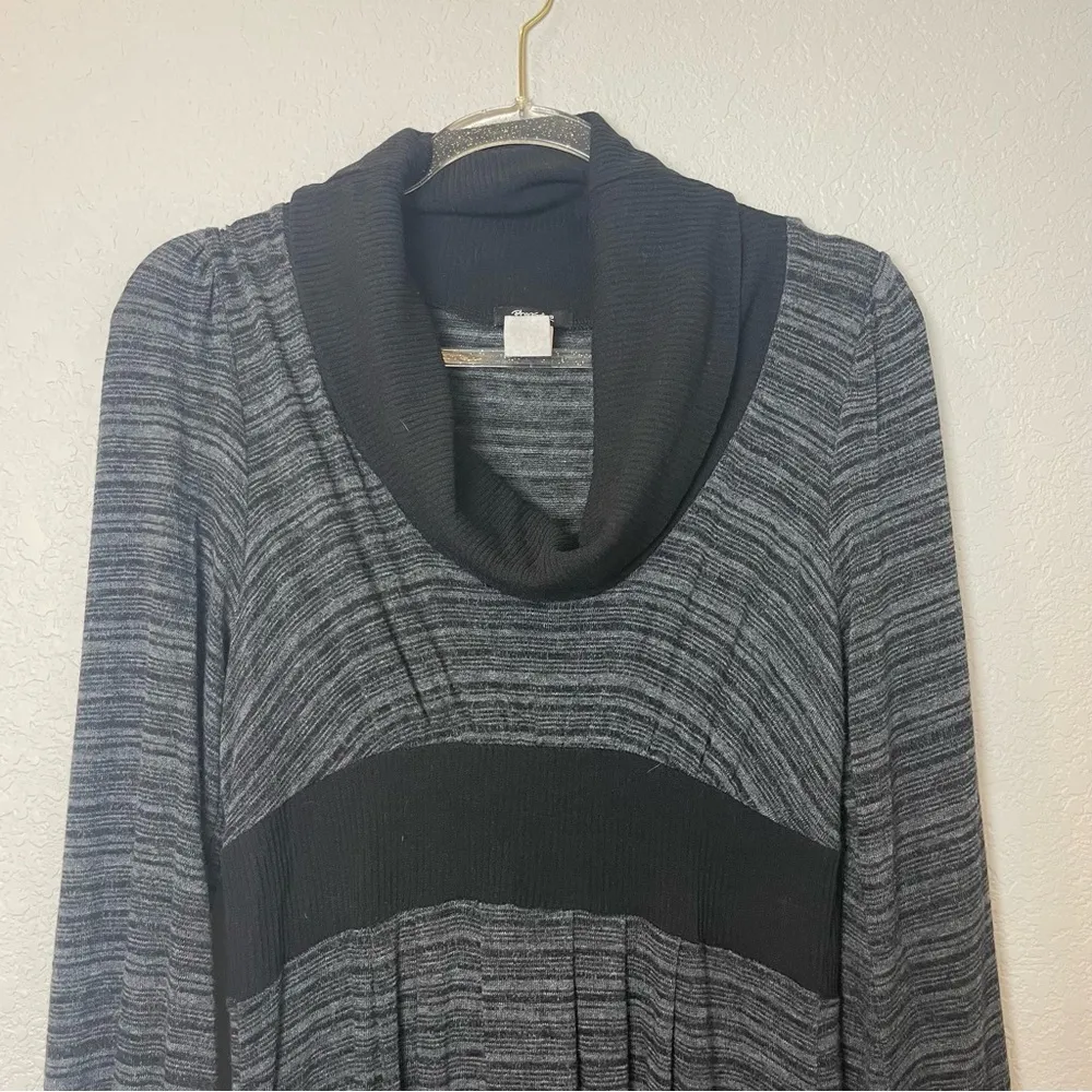 RHAPSODY Black and Gray Heathered Sweater Mini Dress w/Cowl Neck Size L - Image 6