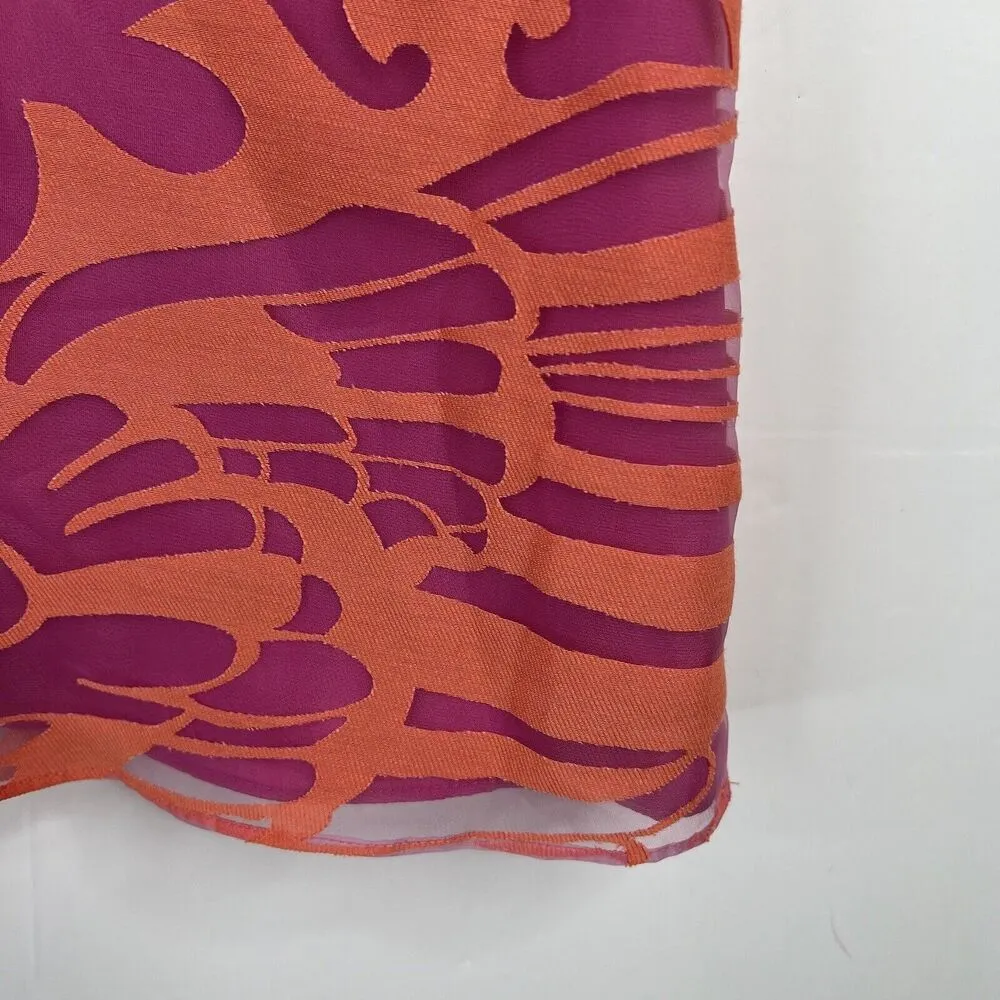 Trina Turk Sz XS Holly Top V-Neck Full Top Ruffle Feminine Coral Hyacinth Floral - Image 6