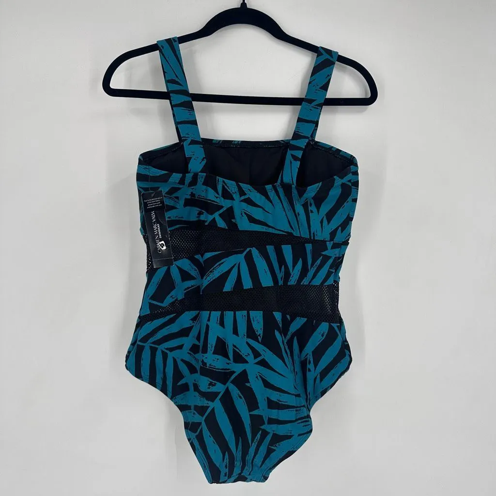 Carmen Marc Valvo NWT Women’s Spliced Mesh Panels‎ One-Piece Blue Size 14 Large - Image 3