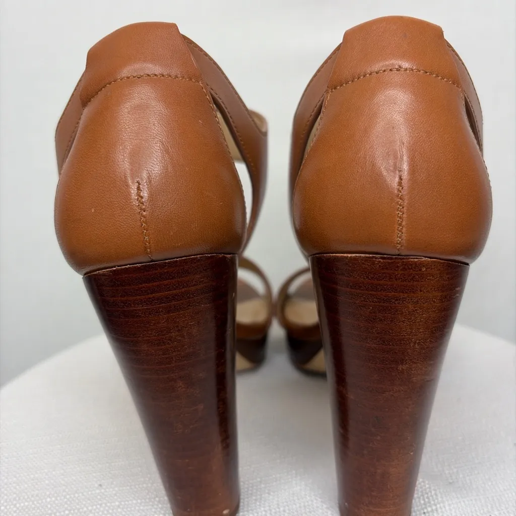 Michael Kors Brown Leather Front Zip Block Heel Sandals Size 8(B94) - Image 5
