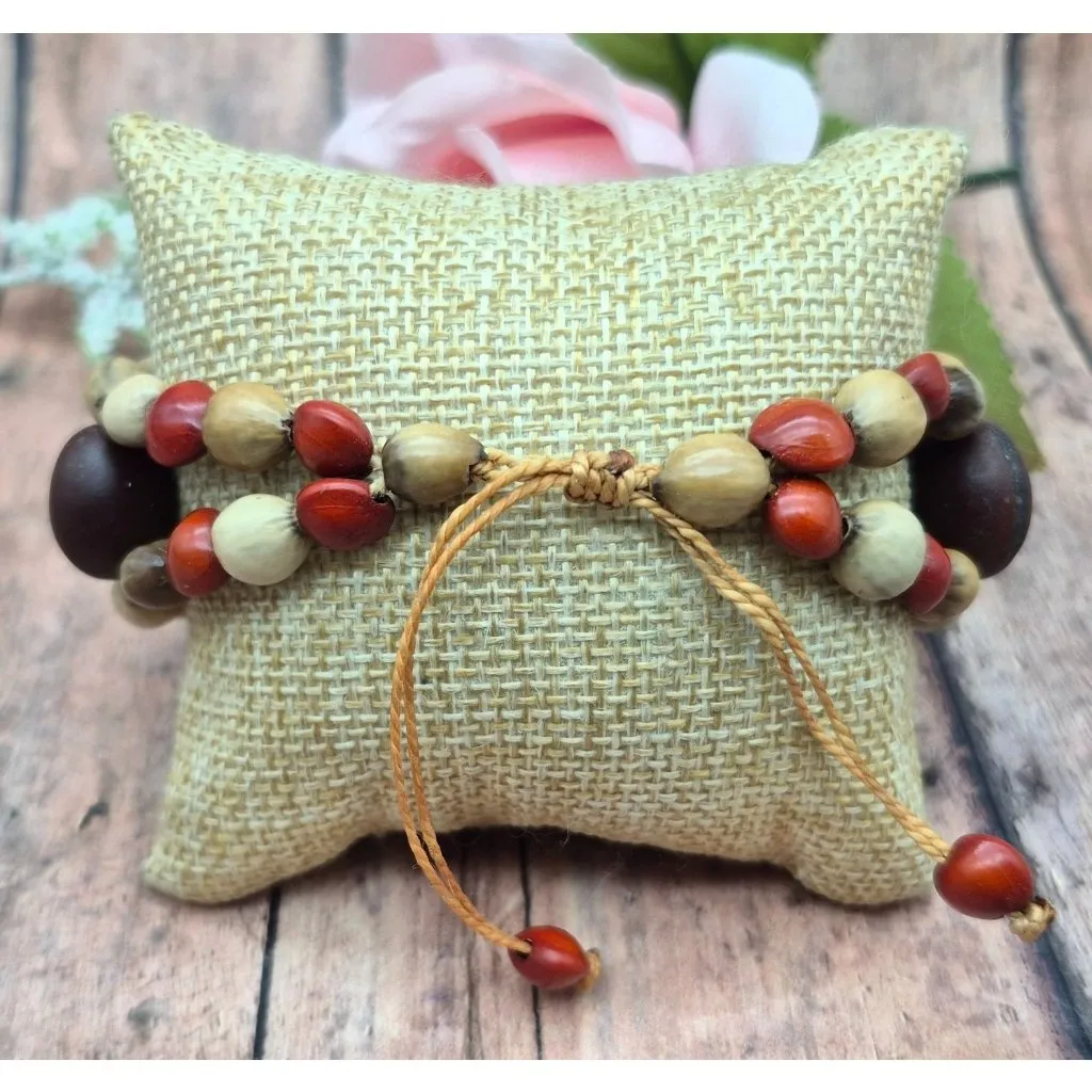 Vintage Jewelry Bracelet Seed Pod Floral Wooden Handmade One Size Slide Closure - Image 4