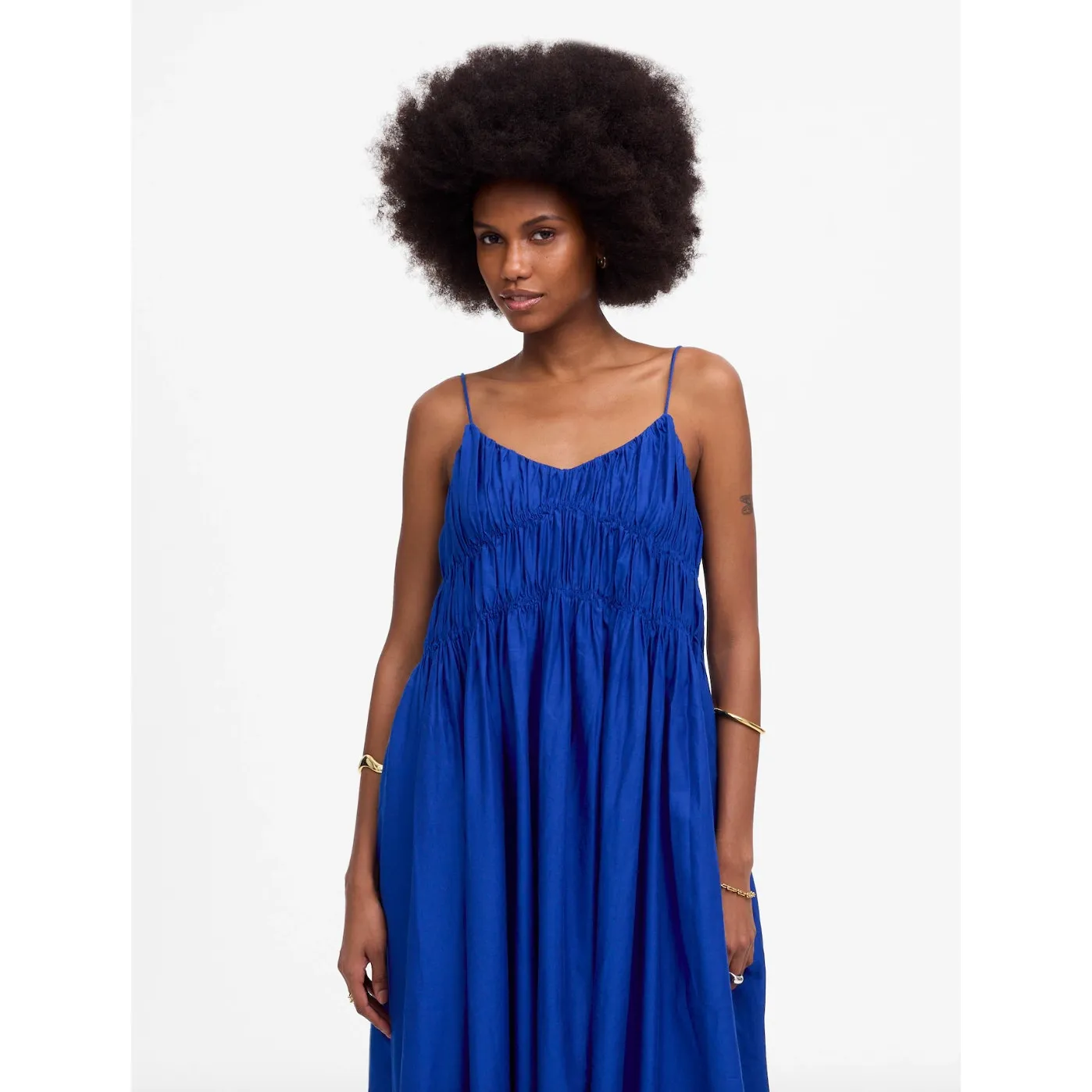 Madewell Textured V Neck Midi Dress A Line Linen Cotton Bright Sapphire XL NWT - Image 4