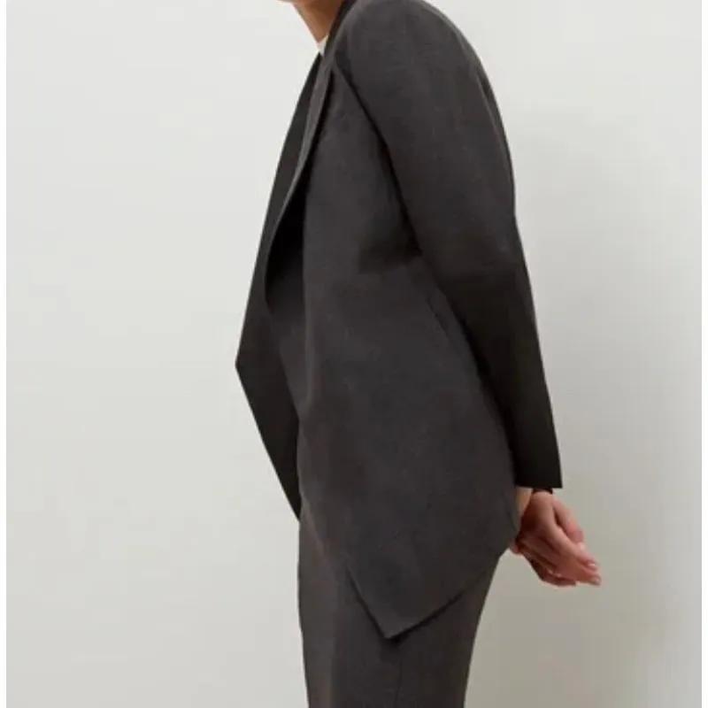 MM. LaFleur NWT Oliver Gray Melange Large Wool Angled Open Front Blazer Women's - Image 9