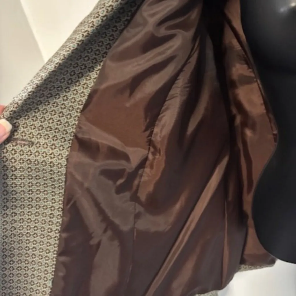 Cato Brown Cream Blazer 14 Geometric Weave Notch Lapel Long Sleeve Piping Modern - Image 6