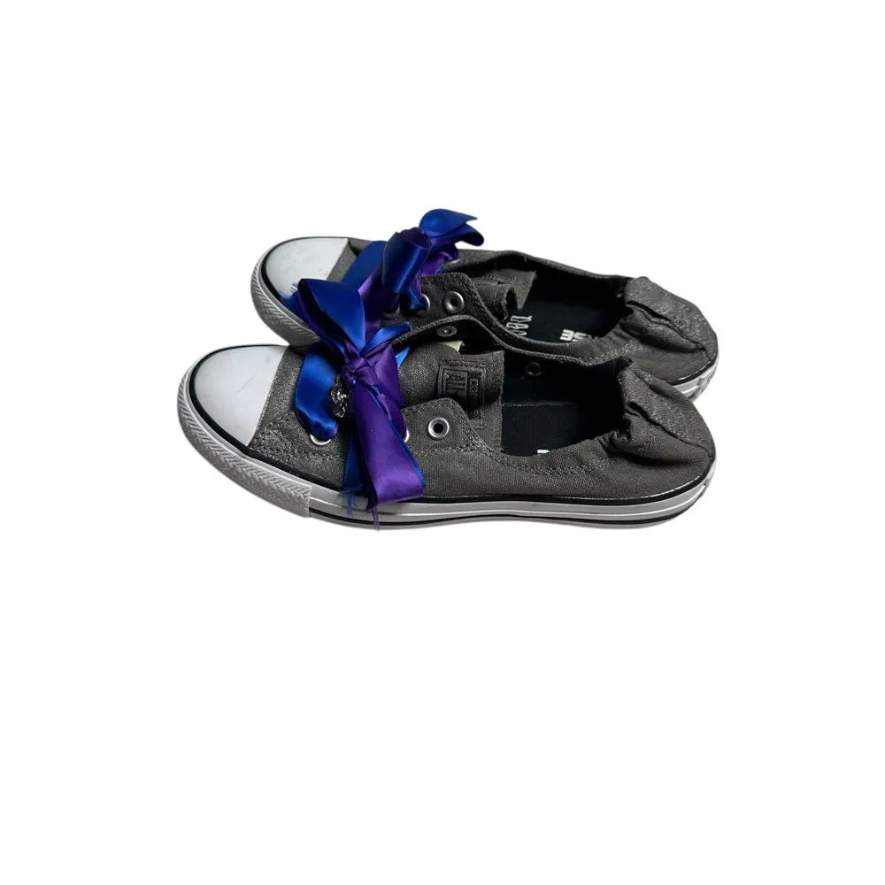 Converse Slip-On Sneakers with Royal Blue &‎ Purple Ribbon Laces Custom Design - Image 3