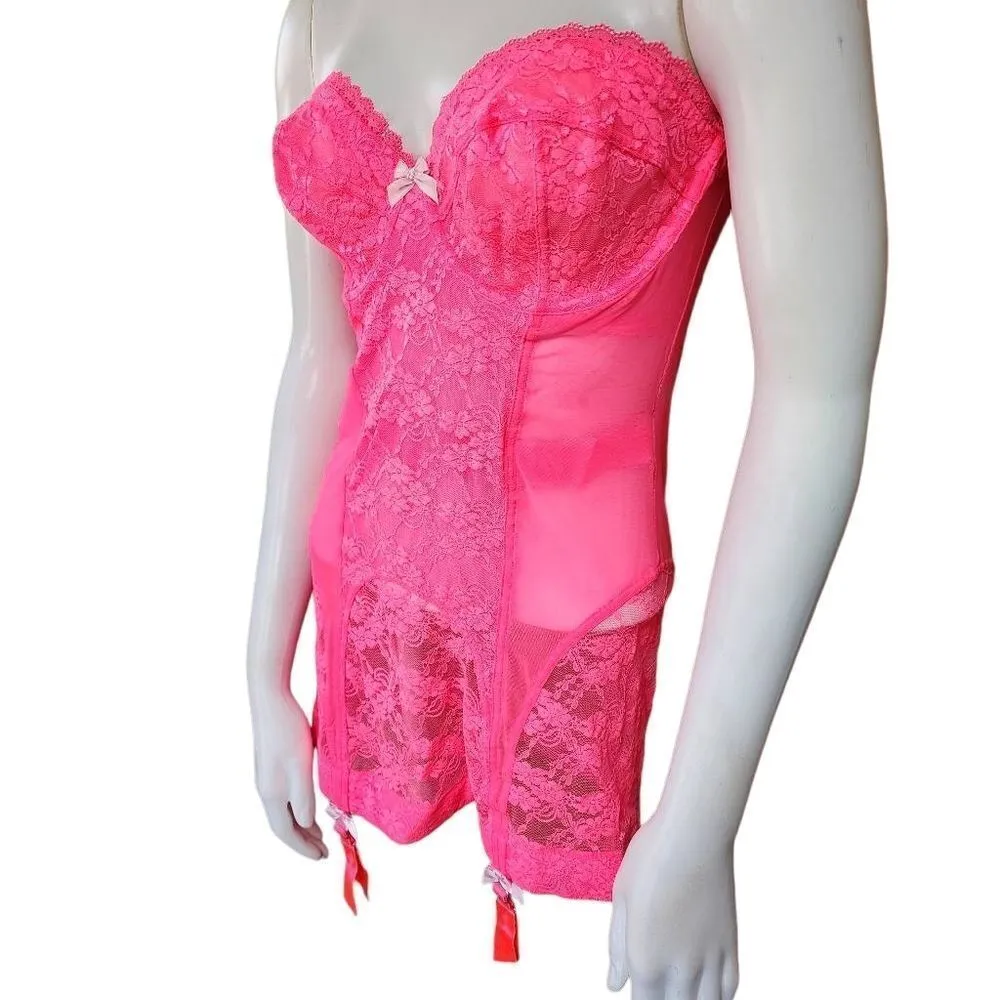 Victoria's Secret Bright Pink Lace & Mesh Strapless Babydoll (36D) - Image 2