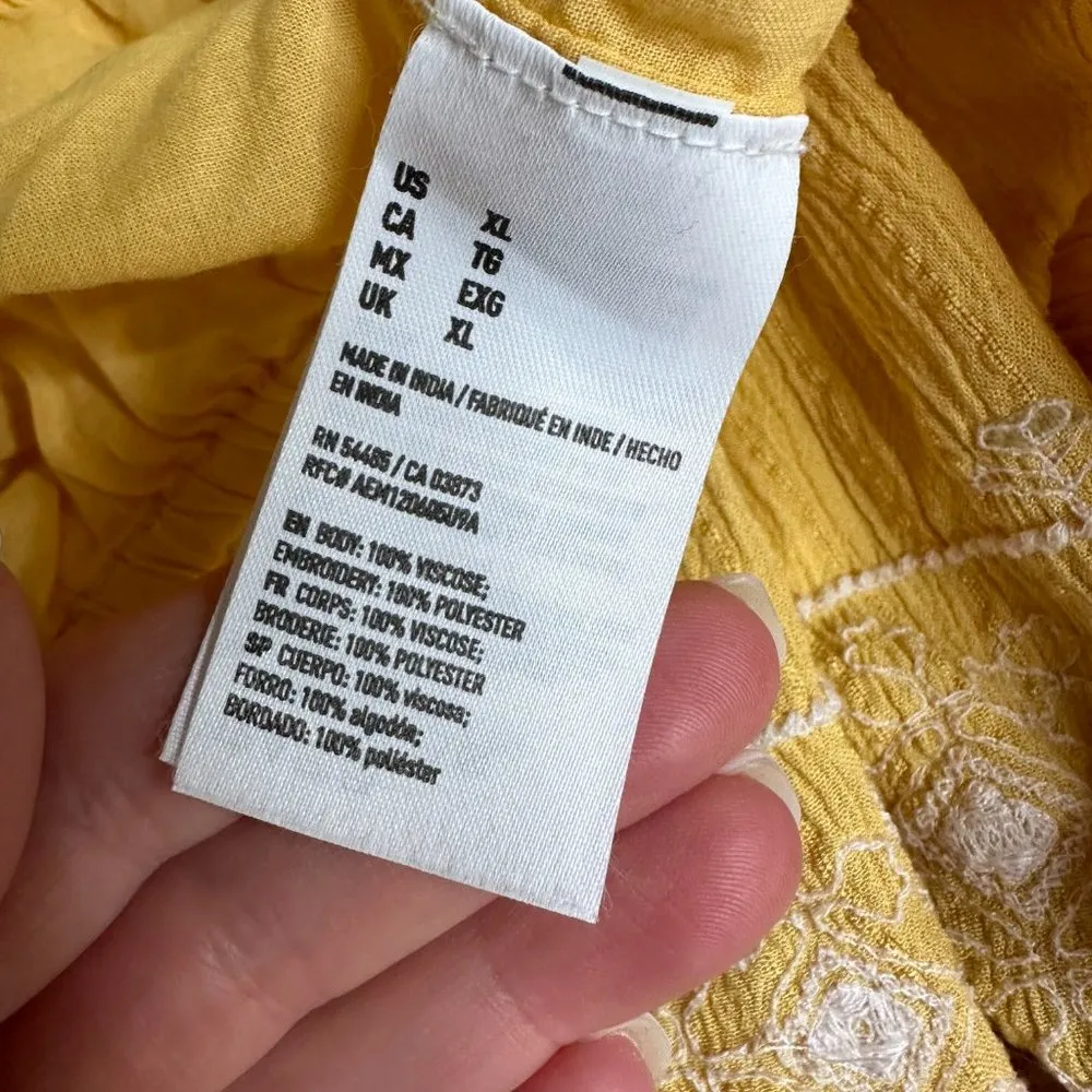 American Eagle Yellow Embroidered Crop Top Two Piece Matching Set Women's XL - Image 4