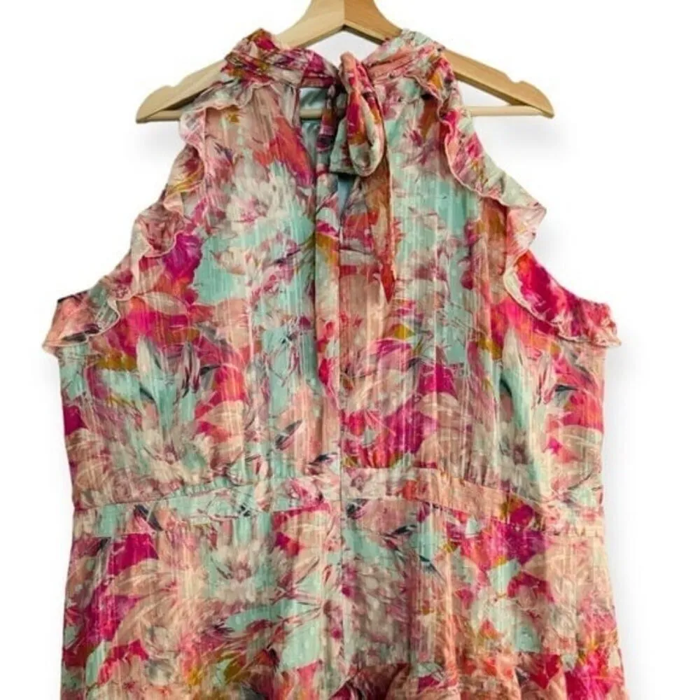 ALEX MARIE Fiona Halter Floral Asymmetric Hem Ruffled Maxi Dress Size 20W NEW - Image 8