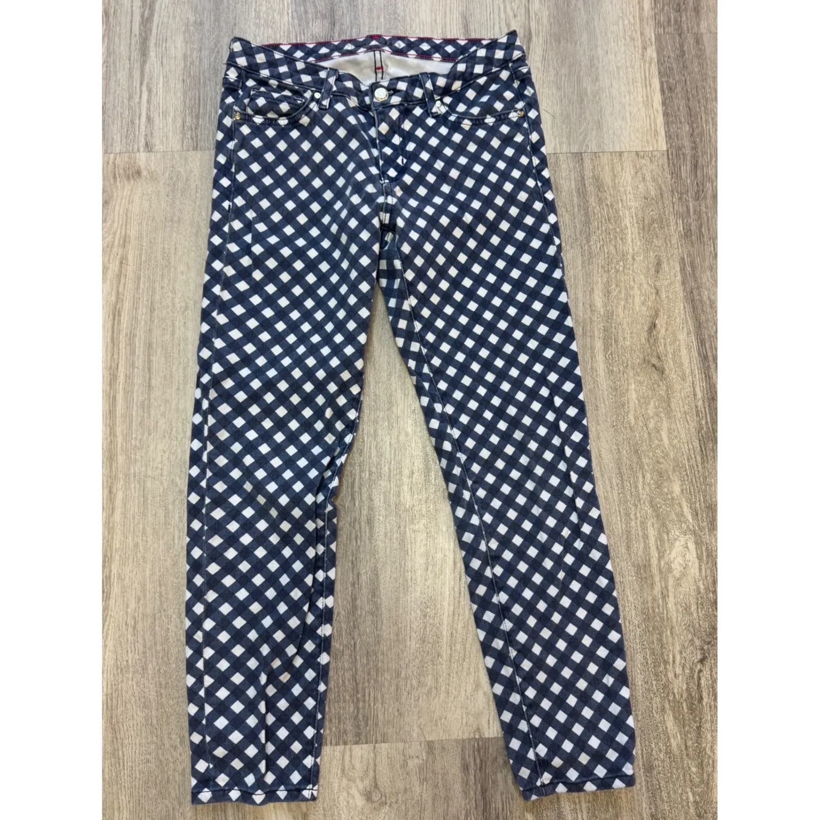 Kate Spade Play Hooky Broome Street Blue White Diamond Plaid Denim Capris‎ Sz 26 - Image 2