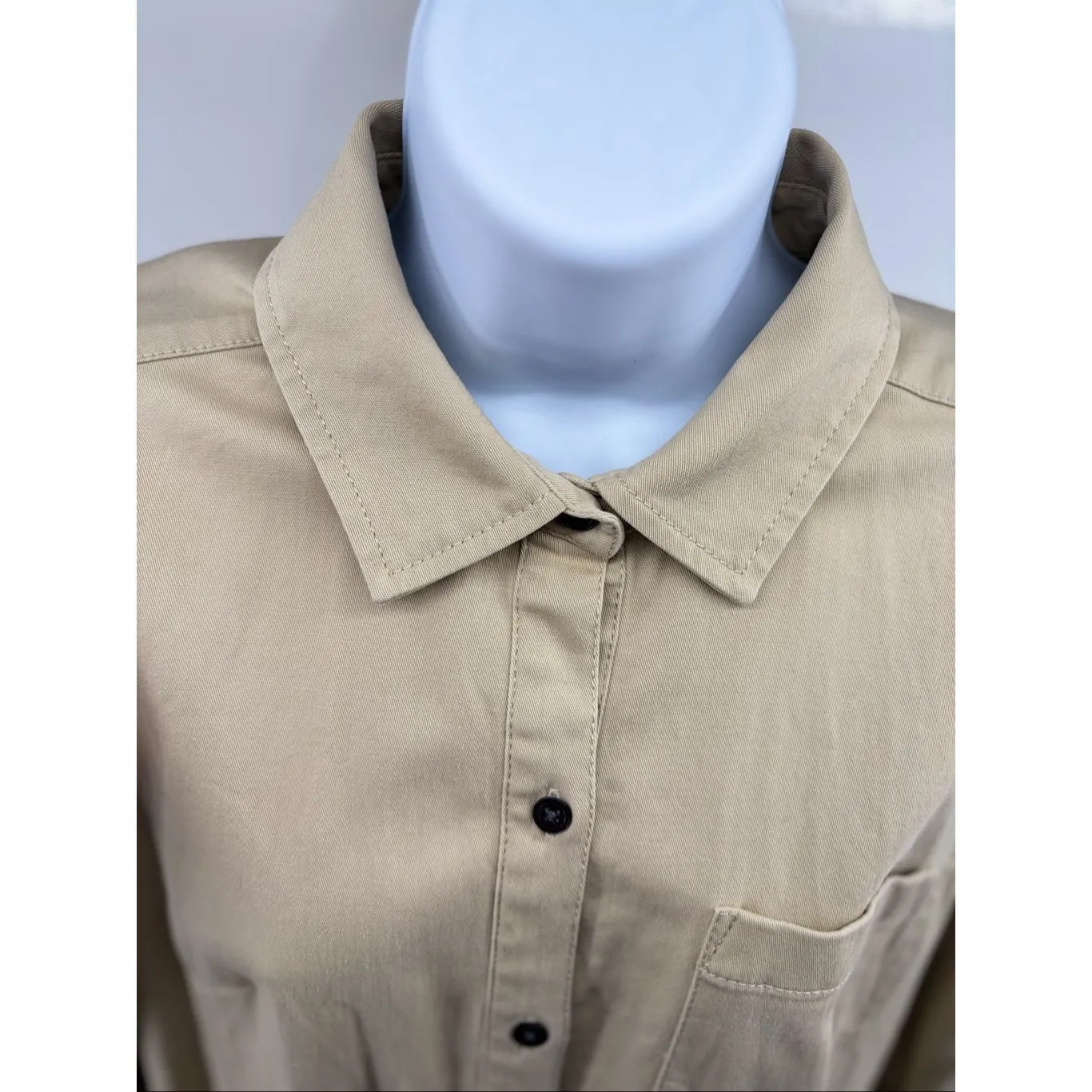 J Jill Live in Chino Khaki Shirt Dress Size 10 Long Roll Tab Sleeves Pockets - Image 8