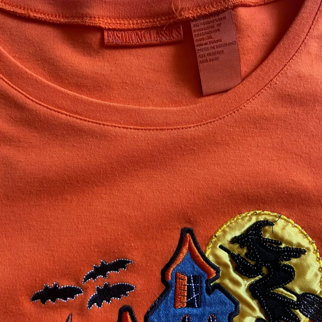 Vintage y2k Fashion Classics Halloween Embroidered Graphic Long Sleeve Tee 🔥 Orange Size XL - Image 2