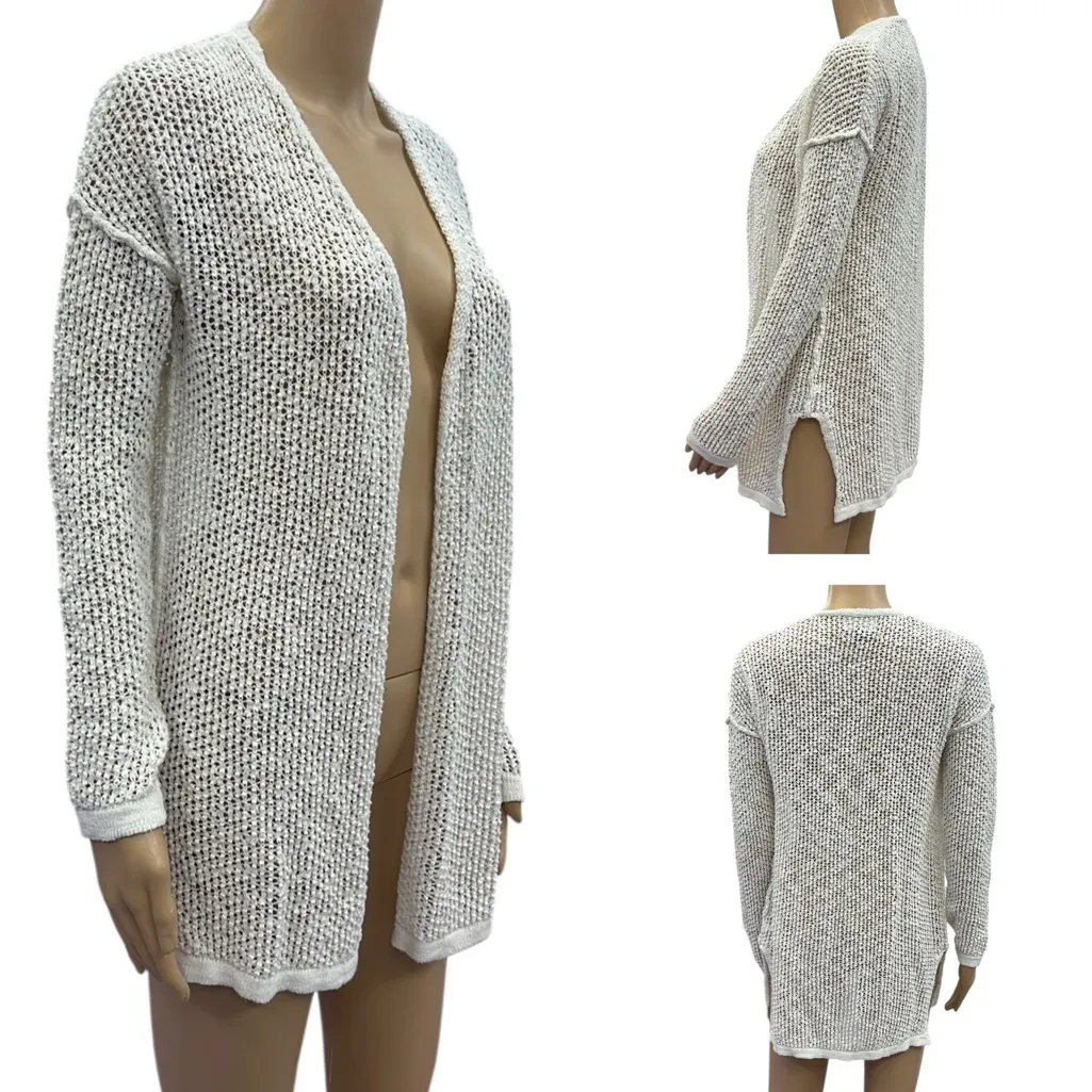 Universal Thread Cream Open Knit Slit Side Open Front Cardigan Womens Small - Image 2