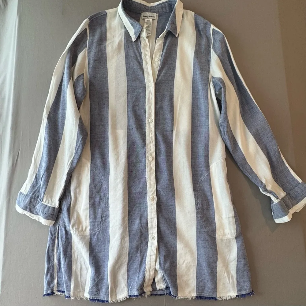 Tommy Bahama Rugby Beach Striped Print Boyfriend Cover-Up Shirt - Image 5