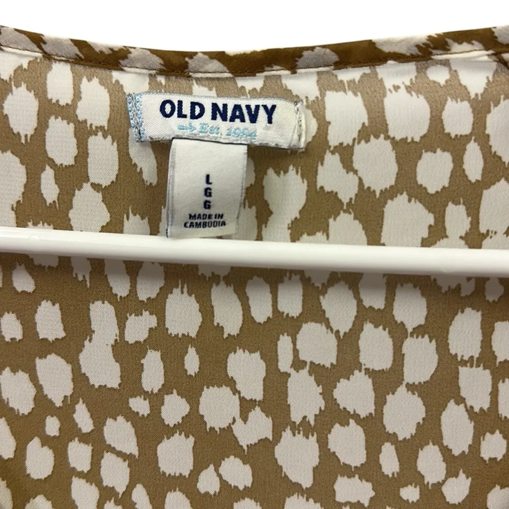 Old Navy Animal Print Button Up Cap Cuffed Sleeve Lightweight Chiffon Blouse L - Image 7